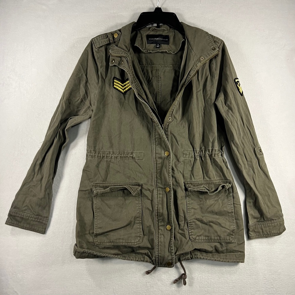 Signature Studio Olive Green Military Utility Jacket Women's Size M
